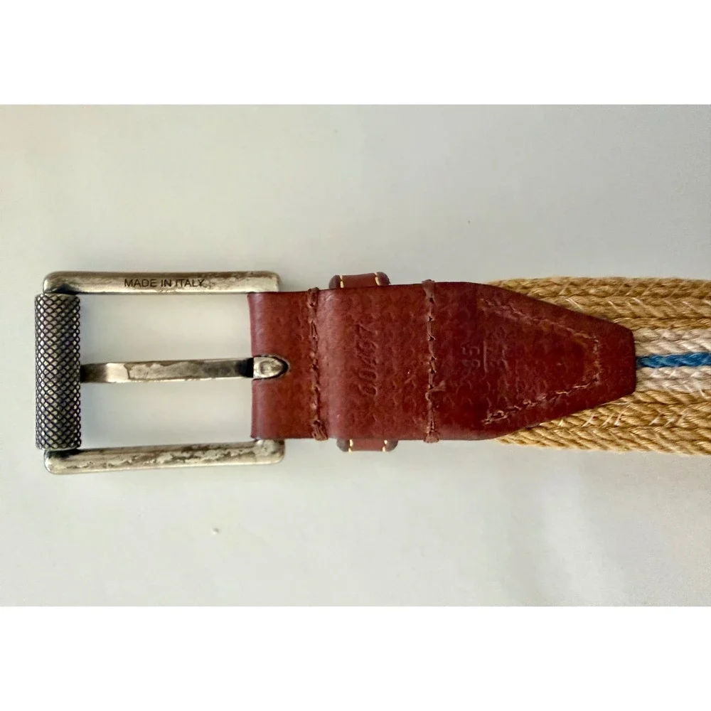 Martin‎ Dingman Old Money Sz 35 Preppy Woven Canvas & Italian Leather Belt Blue